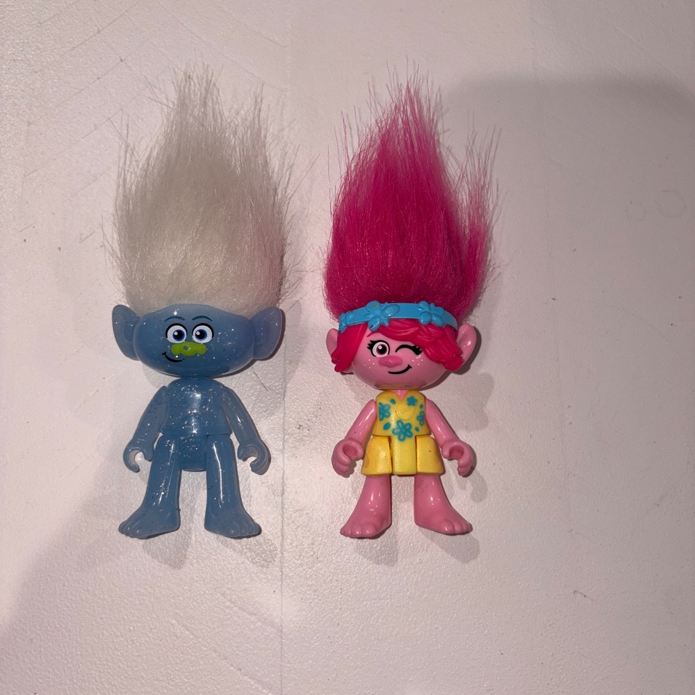 DreamWorks Trolls Poppy and Guy Diamond Glitter Figure Lot Pink White Hair